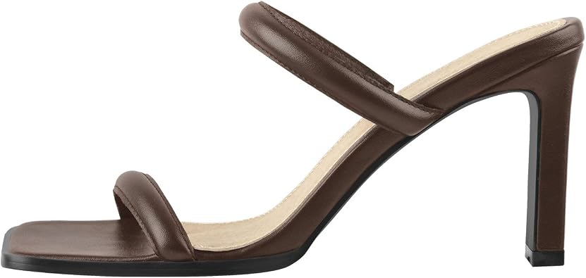 onlymaker Womens Squared Open Toe Double Straps Slip On Sandal Chunky Heel Mules