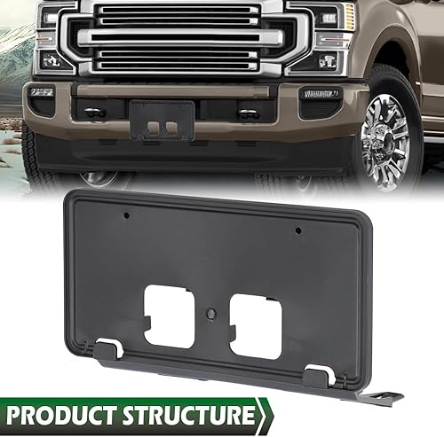 Miniatura 2 de GRAND ORANGE Soporte de matrícula frontal negro compatible con Ford F250 F350 Super Duty 2020 2021 2022 LC3Z-17A385-AB