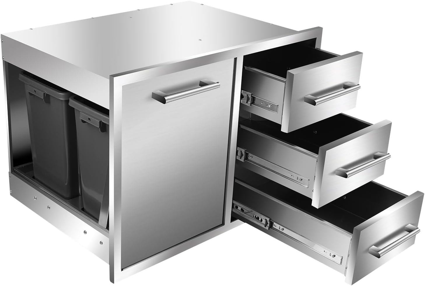 Outdoor Kitchen Drawer Combo, BBQ Access Trash Drawer Combo with Triple Stainless Steel Drawers(Right), Outdoor Kitchen for BBQ Island, Grilling Station, Outside Cabinet (28" W x 19.6“D x 20.1" H)