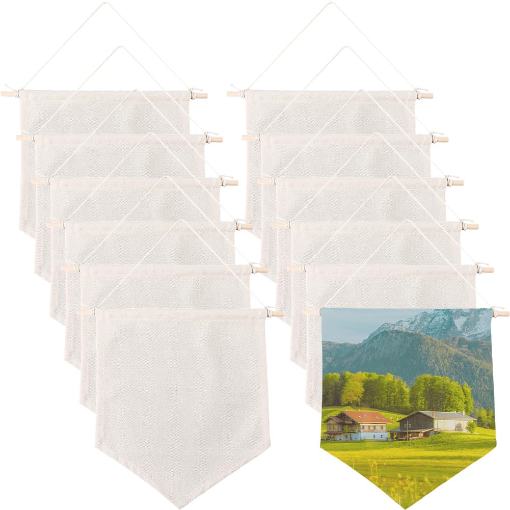 CREATCABIN 12Pcs Blank Canvas Banners 11.8 × 11.4 Inch Wall Display Banner Enamel Pin Wall Display Beige DIY Hanging Flags for Enamel Pins Lapels Badges Buttons Patches Organizer Decor Collection