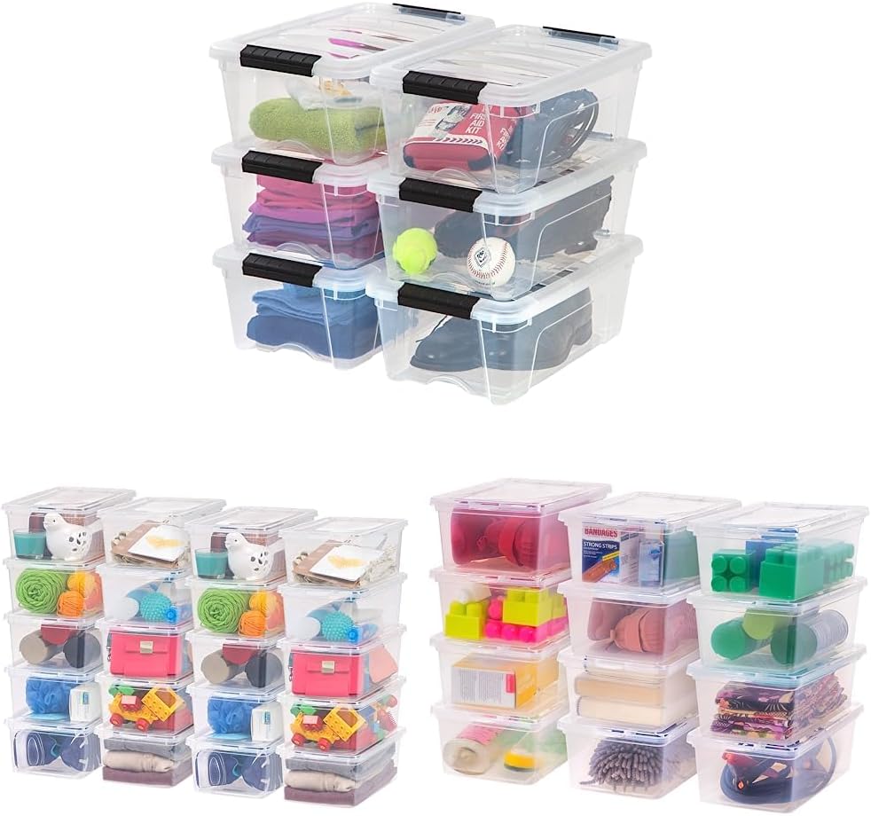 IRIS USA 12 Qt. Plastic Storage Container Bin with Secure Lid and Latching Buckles, 12 Pack - Clear, Durable Stackable Nestable Organizing Tote Tub Box Toy General Organization Small