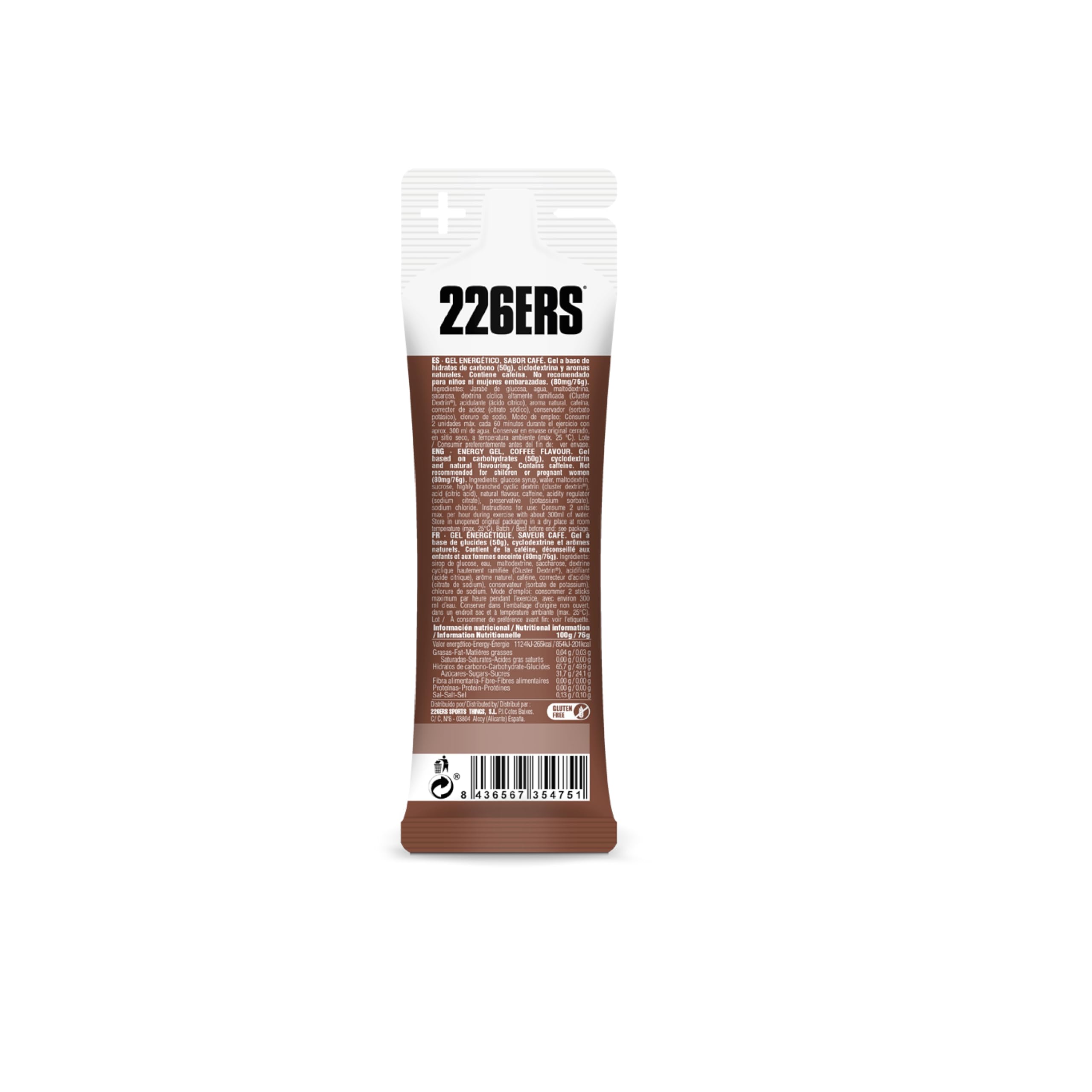 226ERS High Energy Gels | Geles Energéticos con 50g de Ciclodextrina como Hidrato y 80 mg de Cafeína, Vegano, Café Expresso - 1 Gel