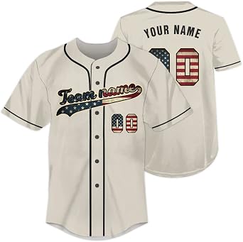 USA Flag-Cream Custom Baseball Jersey Customized Team Name & Number Sports Shirt for Men/Women/Youth