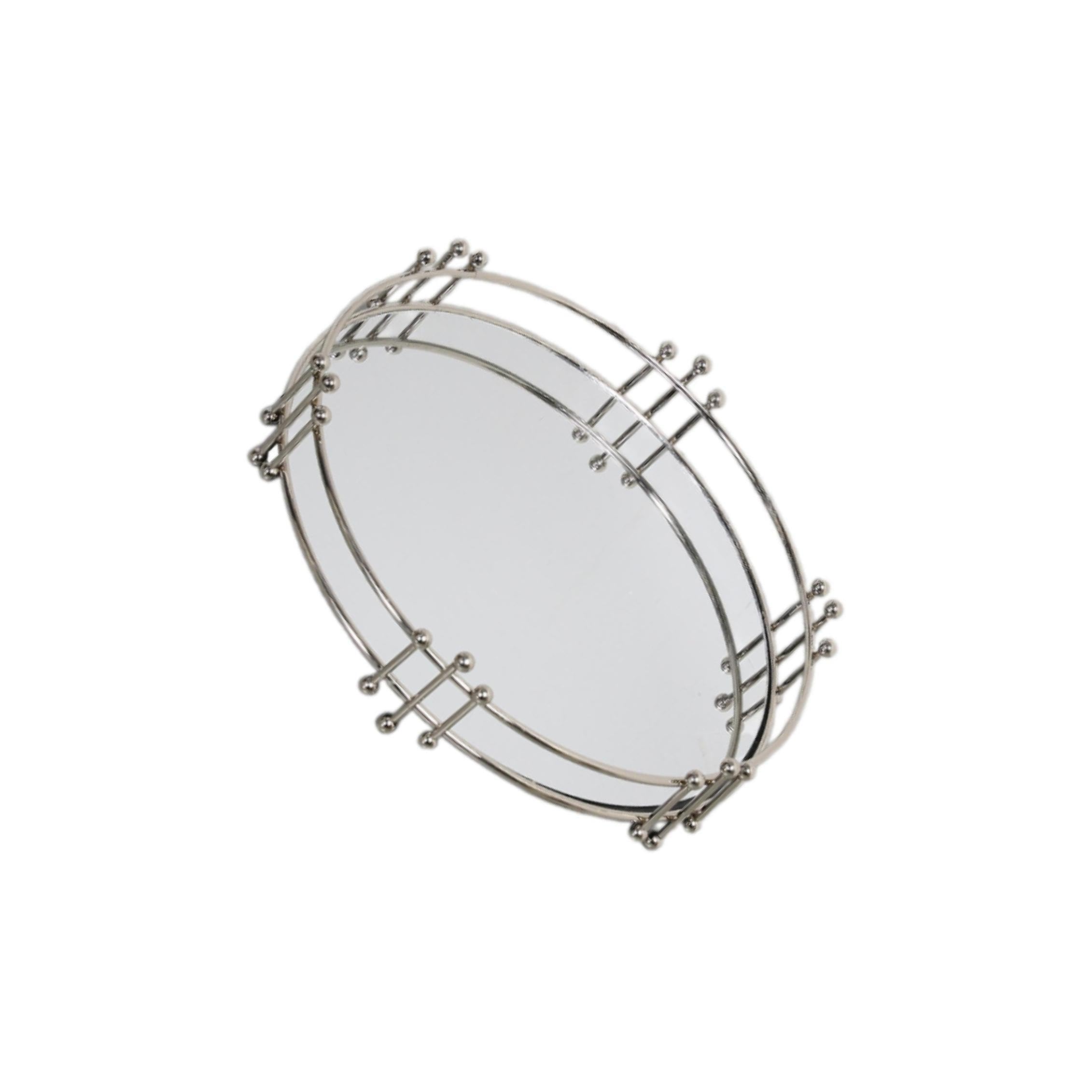 PIXZCSA Versatile Vanity Tray With Metal Iron Frame Gift For Home Organization Wall Mounted Mirror Tabletop Display Mirrored, Silver, 25.8x5.9cm