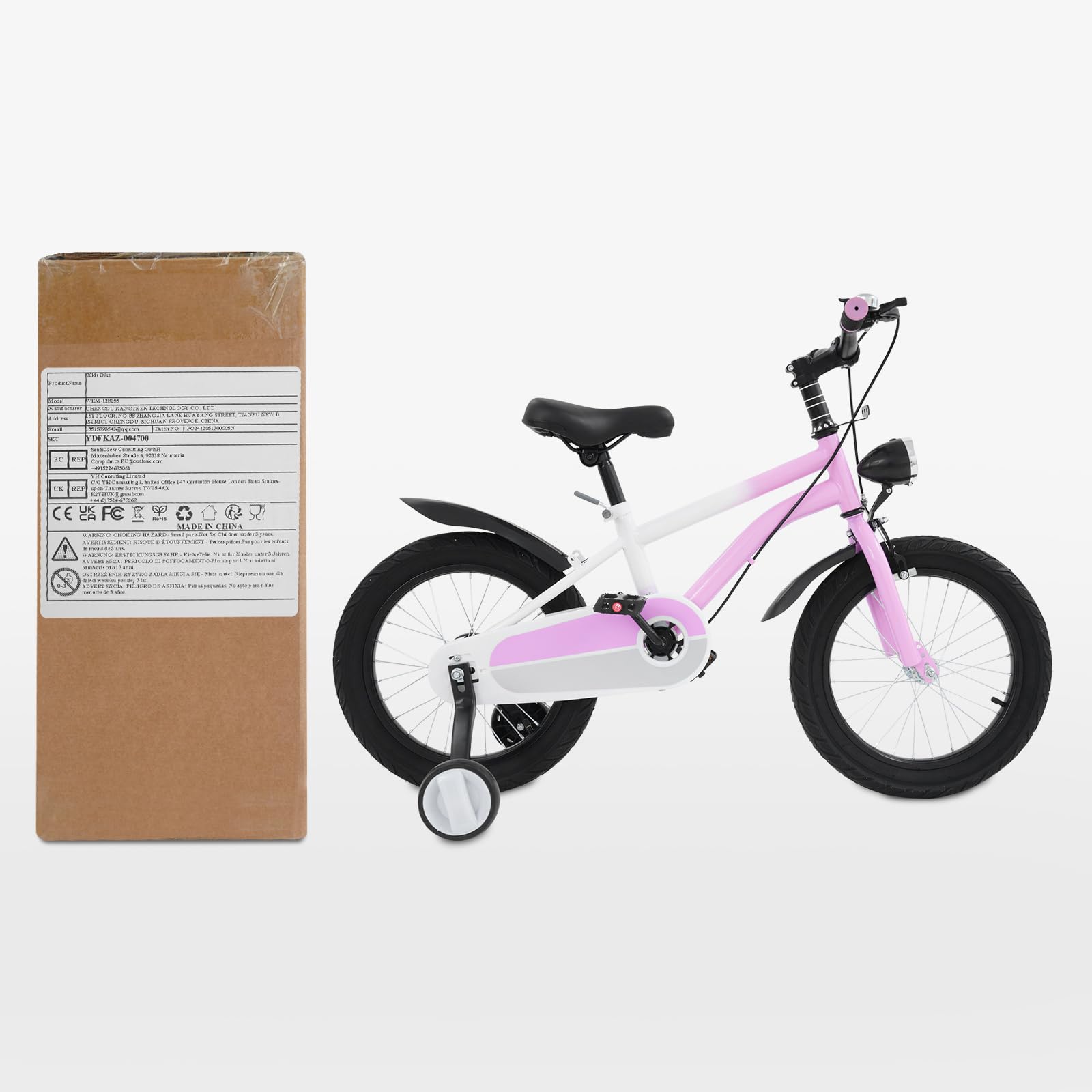 Vélo enfant 16 pouces avec lumière LED et roues stabilisatrices, vélo enfant pour enfants à partir de 5 à 8 ans, hauteur réglable, vélo à pédale, pour garçons et filles, formation en plein air