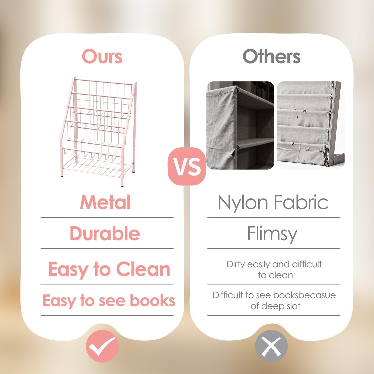 JAQ Toddler Bookshelf for Girls, 4-Tier Metal Kids Child Bookcase Rack with Toy Storage Organizer in Playrooms Nursery Clasroom Corner Library for Infants Baby Young Children (24.92 inch, Pink)