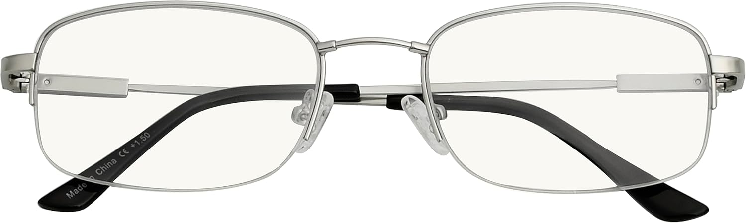 BFOCO Half-Rim Progressive Reading Glasses for Women Men,Blue Light Blocking Multifocus Glasses with Spring Hinge Readers(Sliver 2.50)