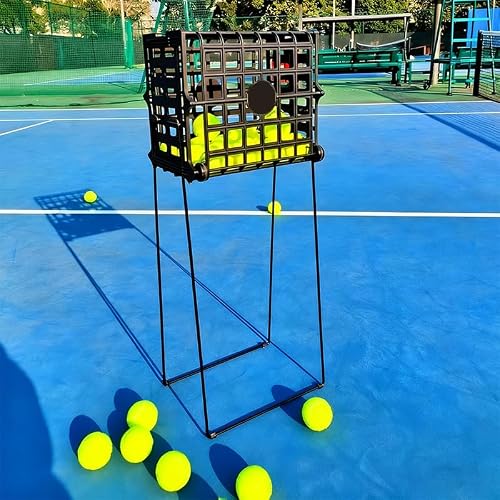 OLISDCCMY Portable Tennis Balls Hopper with Wheel - 75 Tennis Balls Capacity,Tennis Ball Retriever Basket Carrier Gatherer Picker Hopper Container ，Easy-Roll Design for Practice & Training - Thumbnail 6