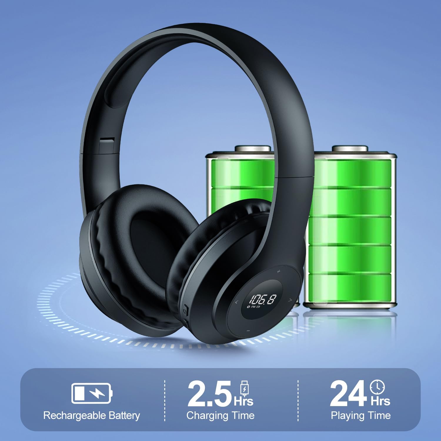 X5 Wireless FM Radio Headphones with Bluetooth, Built in Microphone, Rechargeable and Portable Radio Headset, Over Ear Headphone with Soft Ear Muffs, Stereo Sound, for Jogging, Cycling, Mowing - Image 7