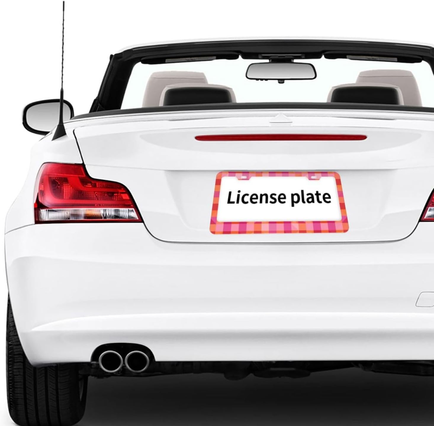 Checkered Pink Orange Pattern Matte Aluminum License Plate Frame with Black Screw Caps，2pcs 2 Holes Black Licenses Plates Frames,Car Licenses Plate Covers Holders for Us Vehicles/Women/Men