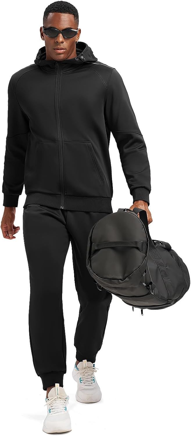 Rdruko Men's Fleece Sweat Track Suit Hooded Winter Warm Up Jogger Workout Athletic Tracksuits Sweatsuits 2 Piece Set - Image 7