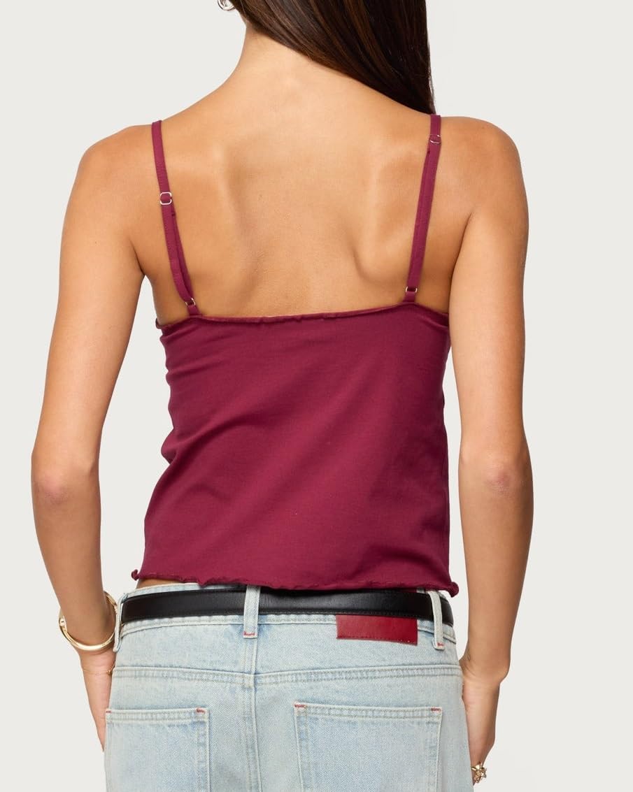 Cute Babydoll Tops for Women Spaghetti Strap V Neck Backless Cami Tops Y2k Going Out Tank Top