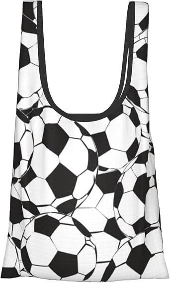 Black and White Soccer Ball Pattern Printed Foldable Shopping Bag | Waterproof Tear-Resistant Reusable Tote for Grocery,Travel,Work & Gifts