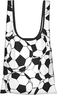 Black and White Soccer Ball Pattern Printed Foldable Shopping Bag | Waterproof Tear-Resistant Reusable Tote for Grocery,Travel,Work & Gifts