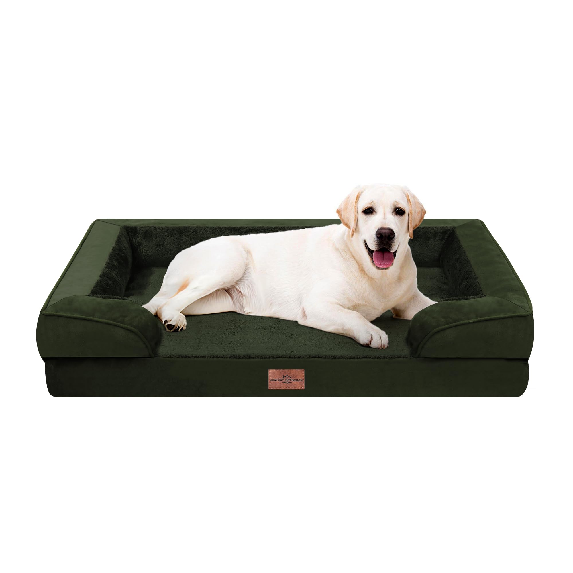 Comfort Expression - Cama ortopédica para perros extra grandes de 45 x 35 pulgadas, caja de huevos impermeable de espuma XL para mascotas con refuerzos extraíbles, sofá para perros con funda lavable y