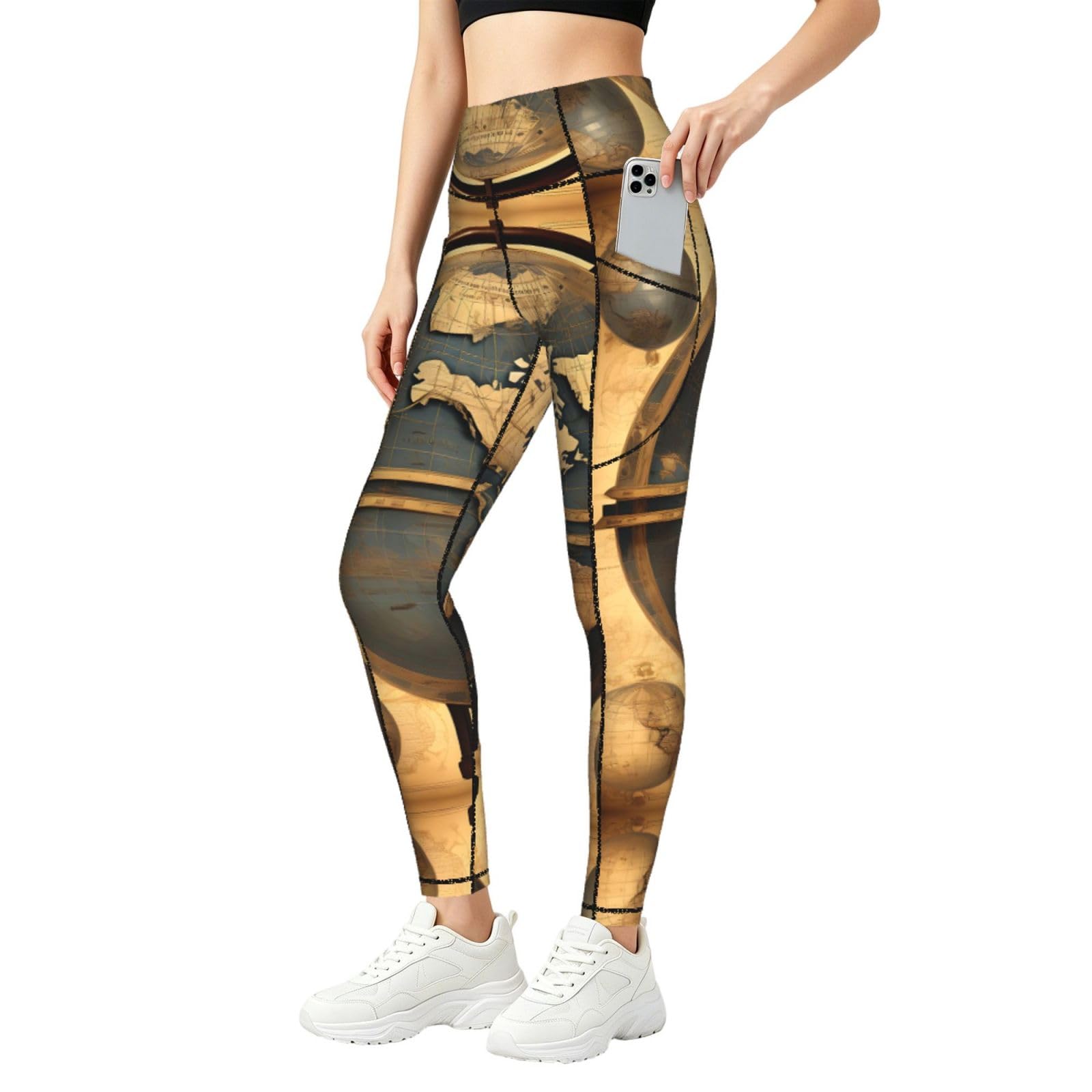 Leggings con estampado de globo terráqueo antiguo TTYDOKLA pantalones de alta elasticidad 8