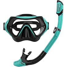 Snorkel Set Adults, JRing Snorkel Mask Set with 180 Degree Tempered Glass Anti Fog Goggles Scuba Dry Top Snorkel for Swimming, Scuba Diving Mask for Men Women