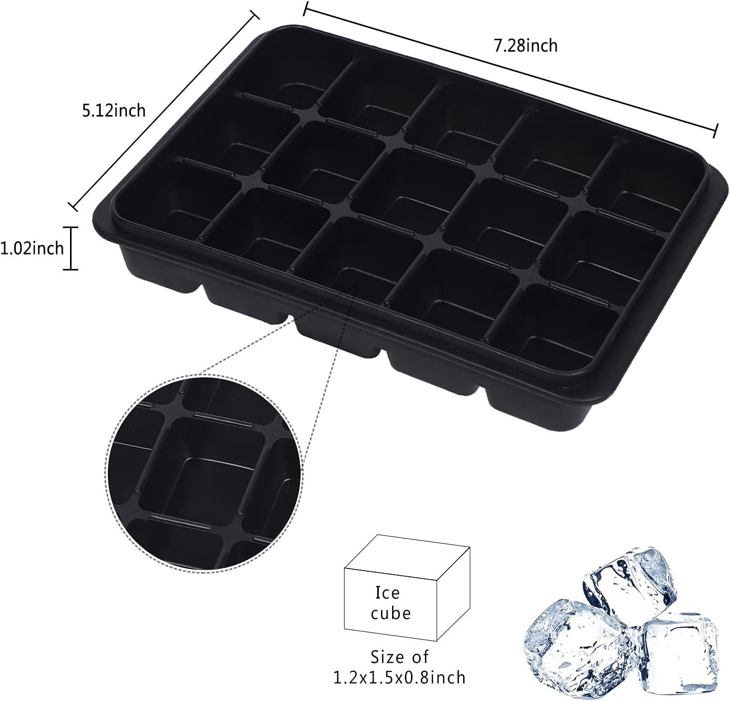 LessMo 3 Pack Ice Cube Tray, Silicone Ice Cube Molds with No-Spill Lids, 45 Cubes, Easy Release, Reusable, Flexible, for Chilled Drinks, Baby food, Whiskey, Cocktails and Chocolate, Black