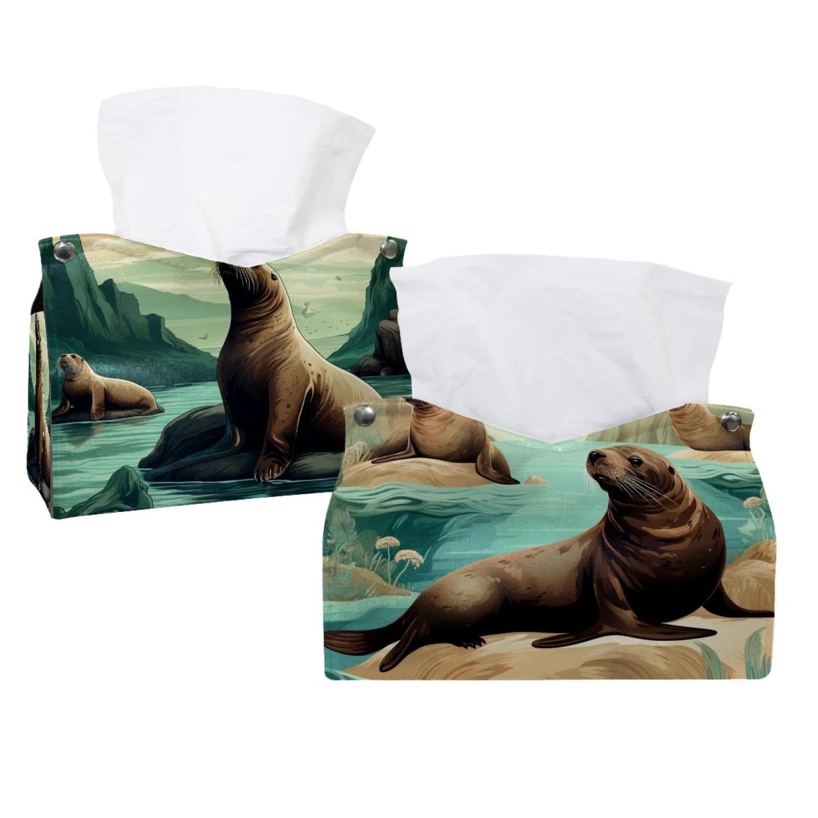 Housse de boîte à mouchoirs lion de mer lot de 2 cube tissu rangement mouchoir maison