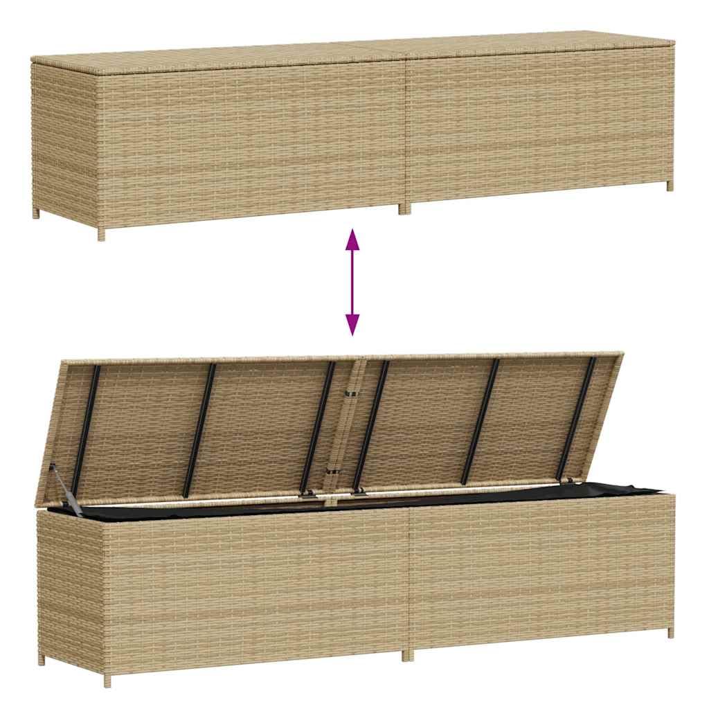 Baule da giardino beige 469L in polyrattan con borsa interna impermeabile, telaio in acciaio verniciato a polvere, resistente ai raggi UV, 200 x 50 x 58 cm, contenitore per giardino, terrazza