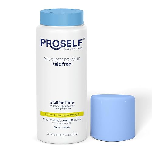 PROSELF Desodorante para pies en polvo, natural y sin talco, mantiene tu cuerpo seco sin mal olor, aroma a lima siciliana, 3.9 oz (110 g)