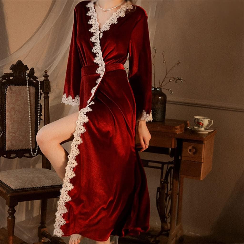 Lace Long Pajamas Loose Loungewear Pajamas Robe Velvet Pajamas Robe Sexy V-neck Hollow