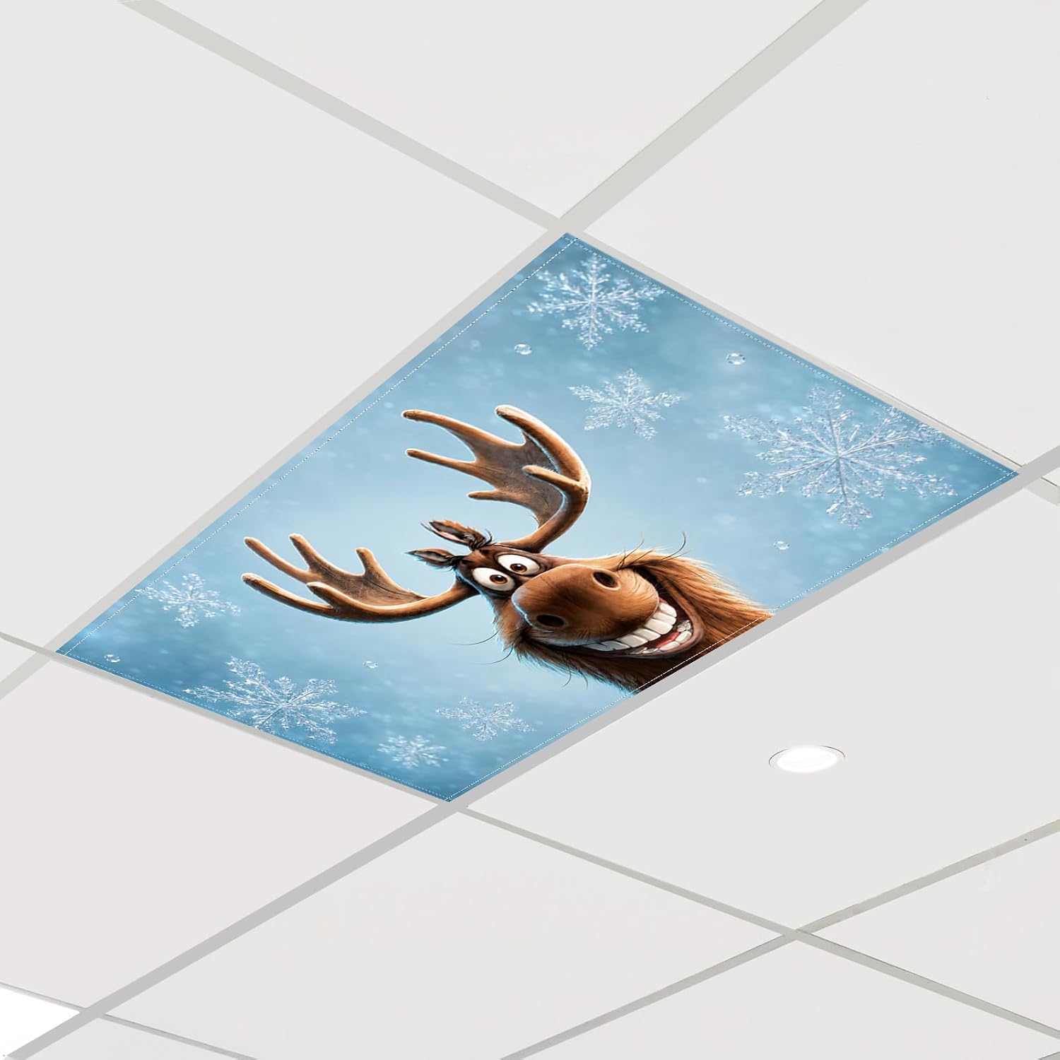 2 Pcs Fluorescent Light Covers for Drop Ceiling, Magnetic Fabric Diffuser, 4x2 Feet, for Office, School, Hospital, Home(Snowflake Moose)