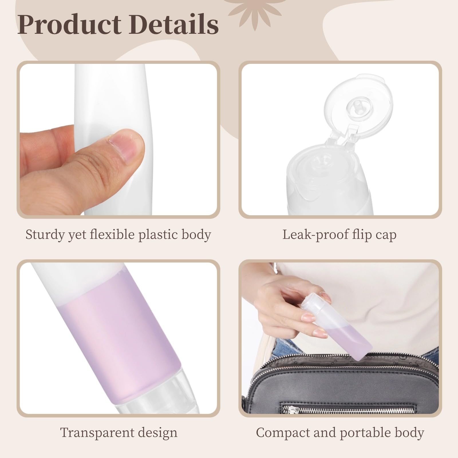 50 Stück Reiseflaschen-Set, Kunststoff-Quetschflaschen mit Klappdeckeln und Trichtern, 30 ml/1 Fl. Oz Kosmetikbehälter, transparente nachfüllbare Tuben für Shampoo, Conditioner, Lotion