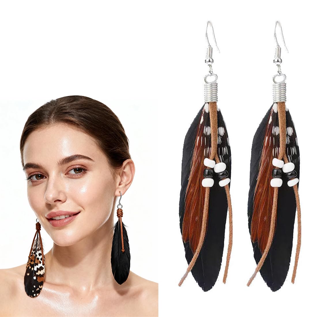 Orecchini Con Piume E Perle 2 Paia – Accessorio Steampunk E Indiano, Ideali Per Costumi E Feste, Multicolore E Eleganti - 4
