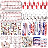 TYQSY 134 PCS Baseball Party Favors, 12 Set Goodie Bag, Mini Stress Balls, Baseball Stickers, Rubber Bracelets, Keychain, Tattoo Stickers, Slap Bracelets, Whistle for Baseball Themed Party Supplies
