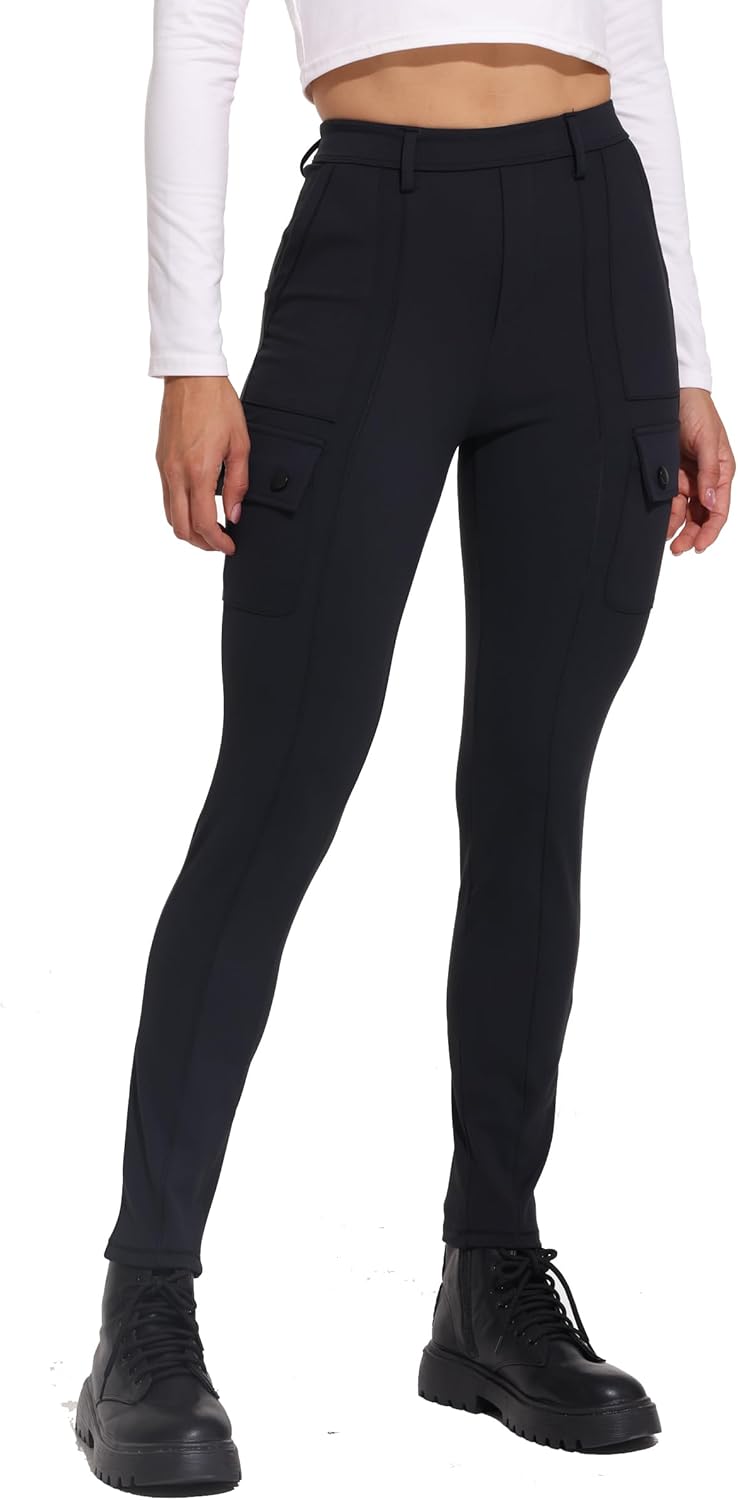 Womens Cargo Leggings Yoga Work Pants Gym Athletic Workout Running High Waisted with Pockets Stretch Casual Bottoms