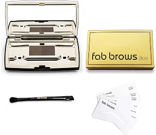 Fab Brows Duo Eyebrow Kit, Ultimate Brow Kit with Compact Powder Mirror and Eyebrow Shaper, Waterproof Eye Makeup Contour Palette Set for Eyebrow, Eyebrow Cosmetics, (Dark Brown/Chocolate Brown)