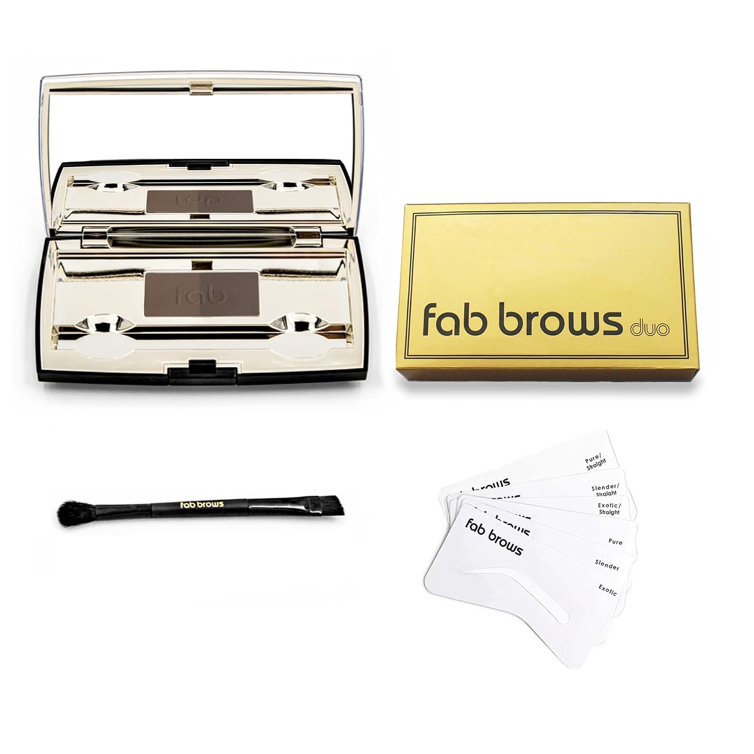 Fab Brows Duo Eyebrow Kit, Ultimate Brow Kit with Compact Powder Mirror and Eyebrow Shaper, Waterproof Eye Makeup Contour Palette Set for Eyebrow, Eyebrow Cosmetics, (Dark Brown/Chocolate Brown)