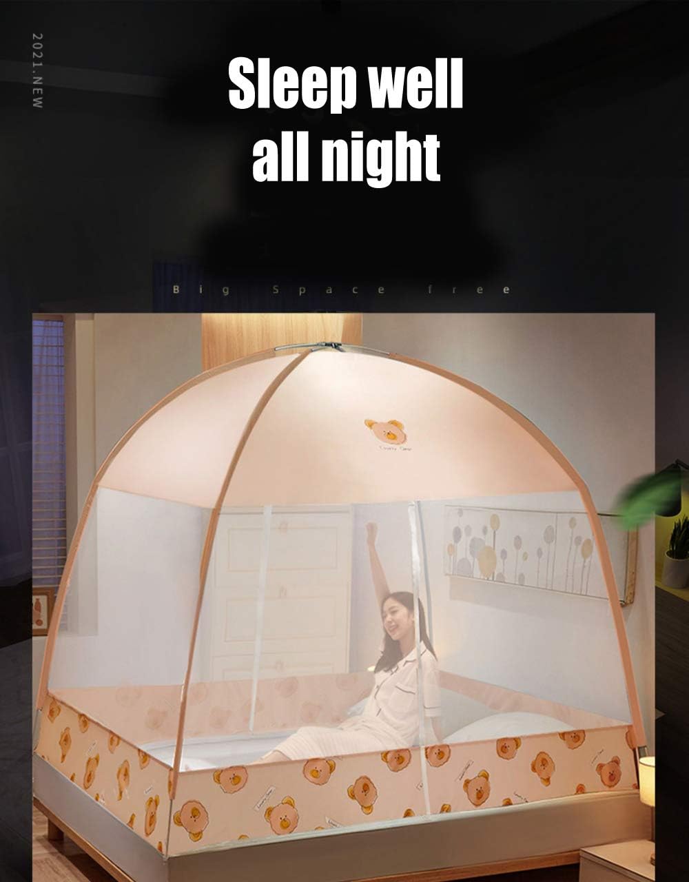 Pop Up Mosquito Net, Free Installation Compact and Lightweight Folding,Keeps Away Insects & Flies Mesh Mosquito Bed Net (Color : 3, Size : 1.2 * 2m)