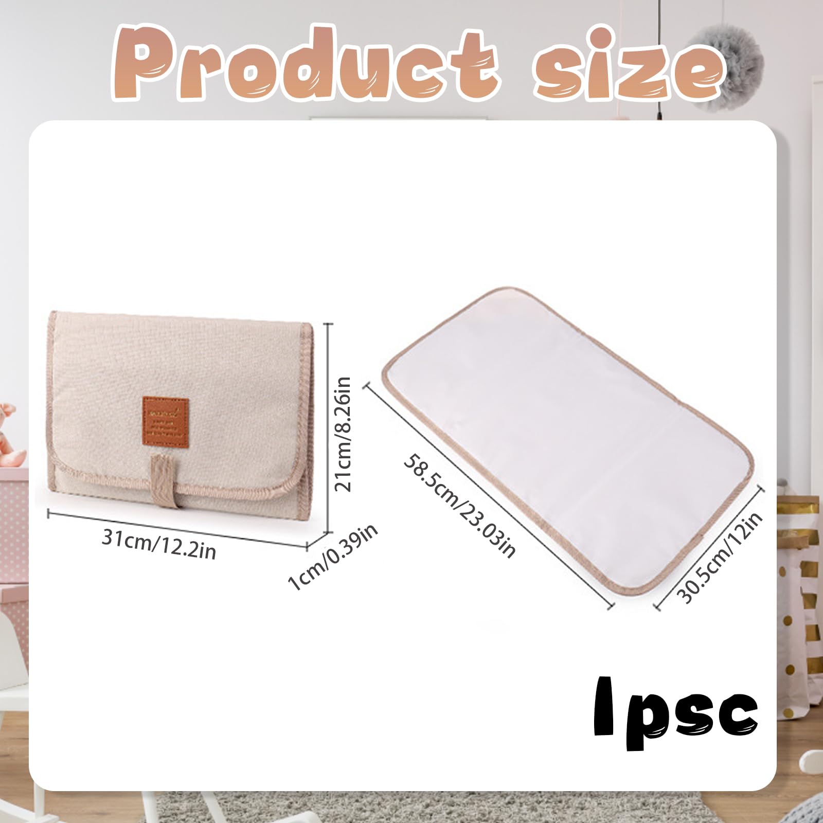 Changing Mat Portable, Waterproof Foldable Baby Changer Pads, Travel Changing Mat for Parents Ivory White, 58.5cm x 30.5cm - Image 2
