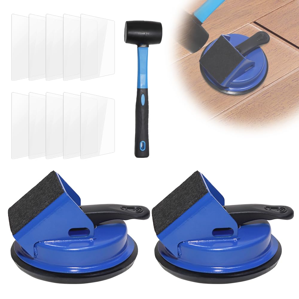 2PK Heavy Duty Floor Gap Fixer Tool with 45° Striking Surface & Strong Suction Cup, Professional Vinyl Floor Gap Repair Tool for Laminate Flooring Repair, Includes Rubber Mallet & 10 PCS Sticky Pads
