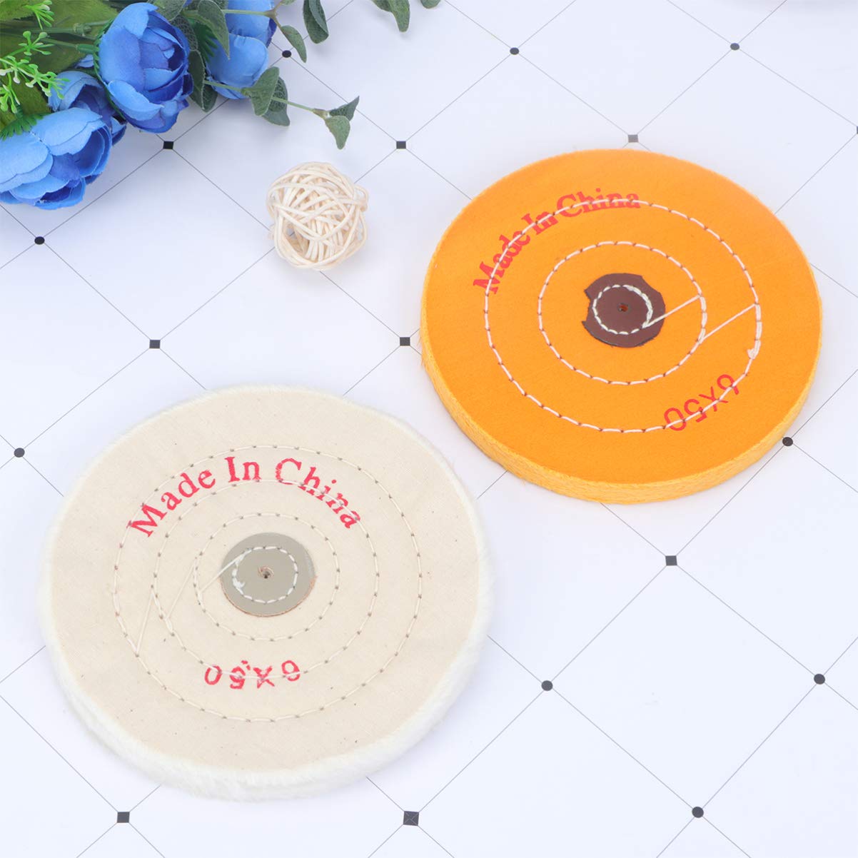 Cotton Buffing Wheel for Drill 6inches 12mm Extra Thick Buffing Polishing Wheel with Arbor Hole for Bench Tool 2pcs Cotton Buffing Wheel for Bench