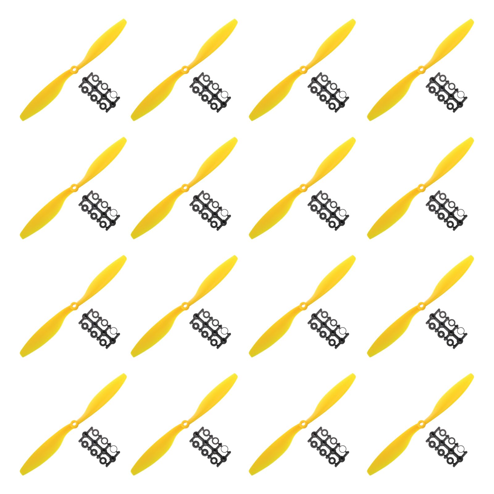 sourcing map 1045 Propellers CW CCW 10x4.5 Prop 2-Vane Fixed-Wing Yellow Replacement Props with Adapter Rings for Quadrotor RC Airplane, Pack of 16