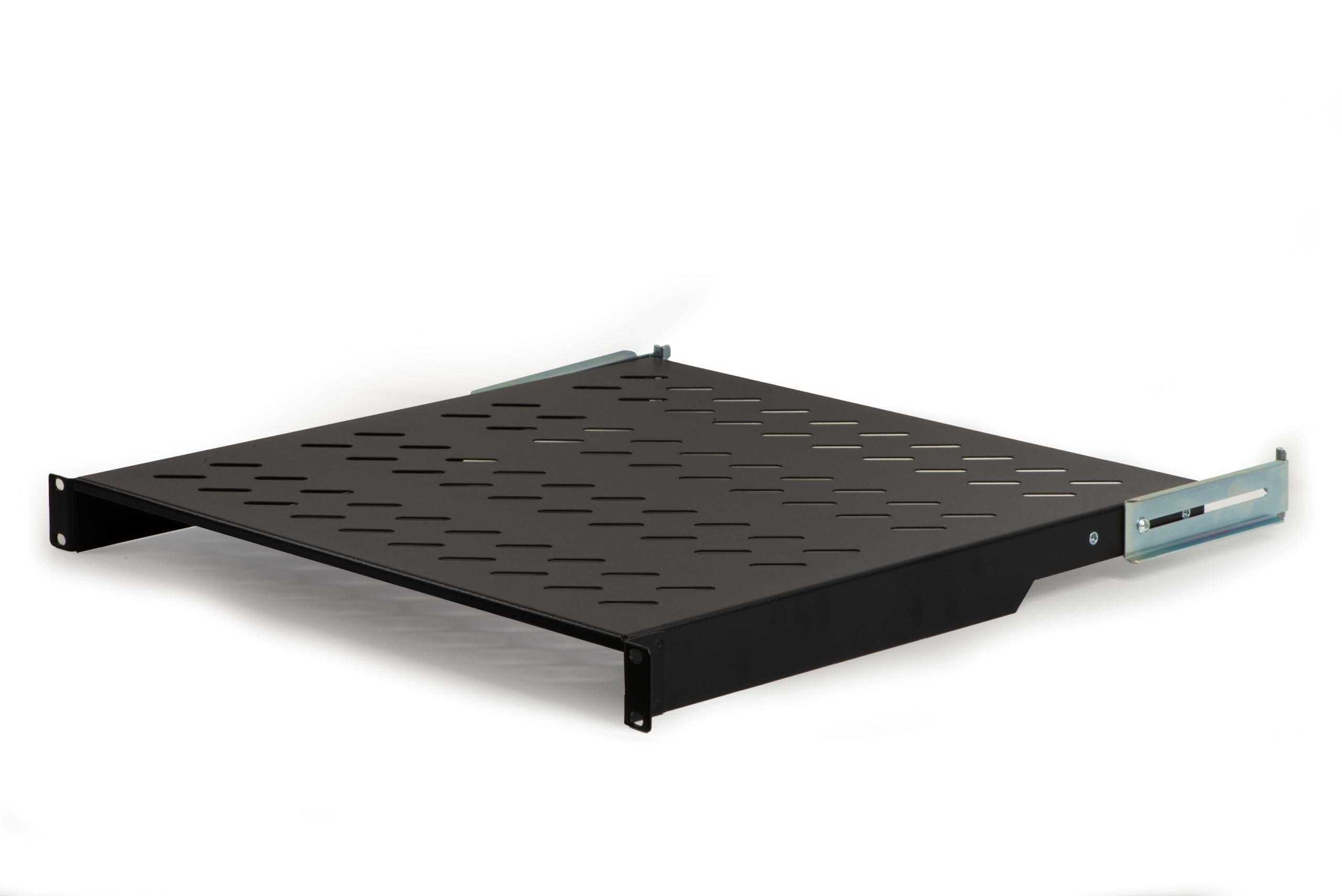 Link LKRIP450LN - Mensola in Acciaio estendibile per Armadio Rack 19" (1U, Nero RAL9005, 48,5x46,5x4,5 cm) – Portata 50 kg – Staffe Posteriori Regolabili per profondità 600-800 mm