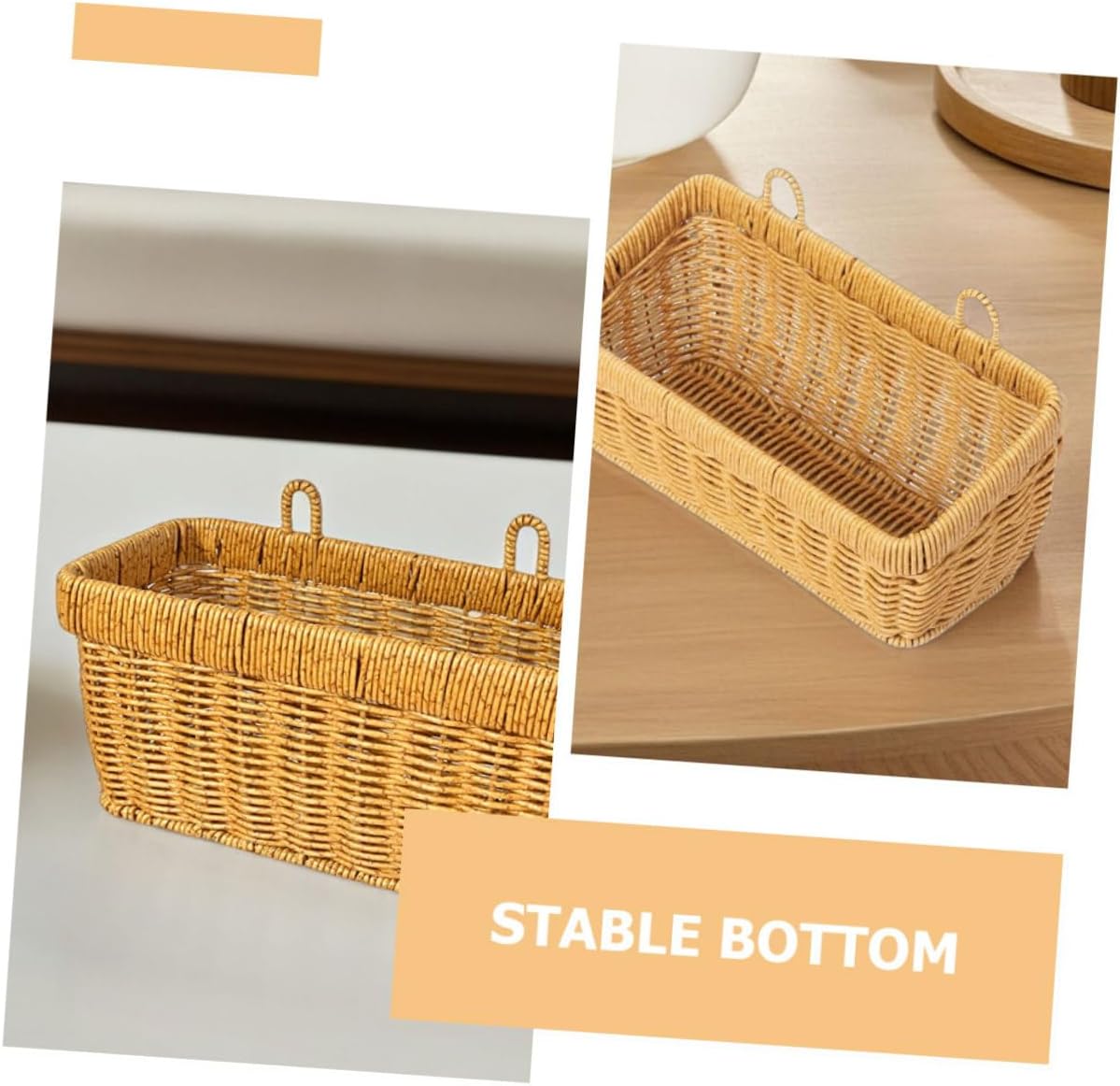 2pcs Kitchen Wall Hanging Baskets Set, Large and Small Fake Rattan Woven Storage Bins with Hooks for Garlic, Onion, Fruit, and Vegetable Organization in Kitchen