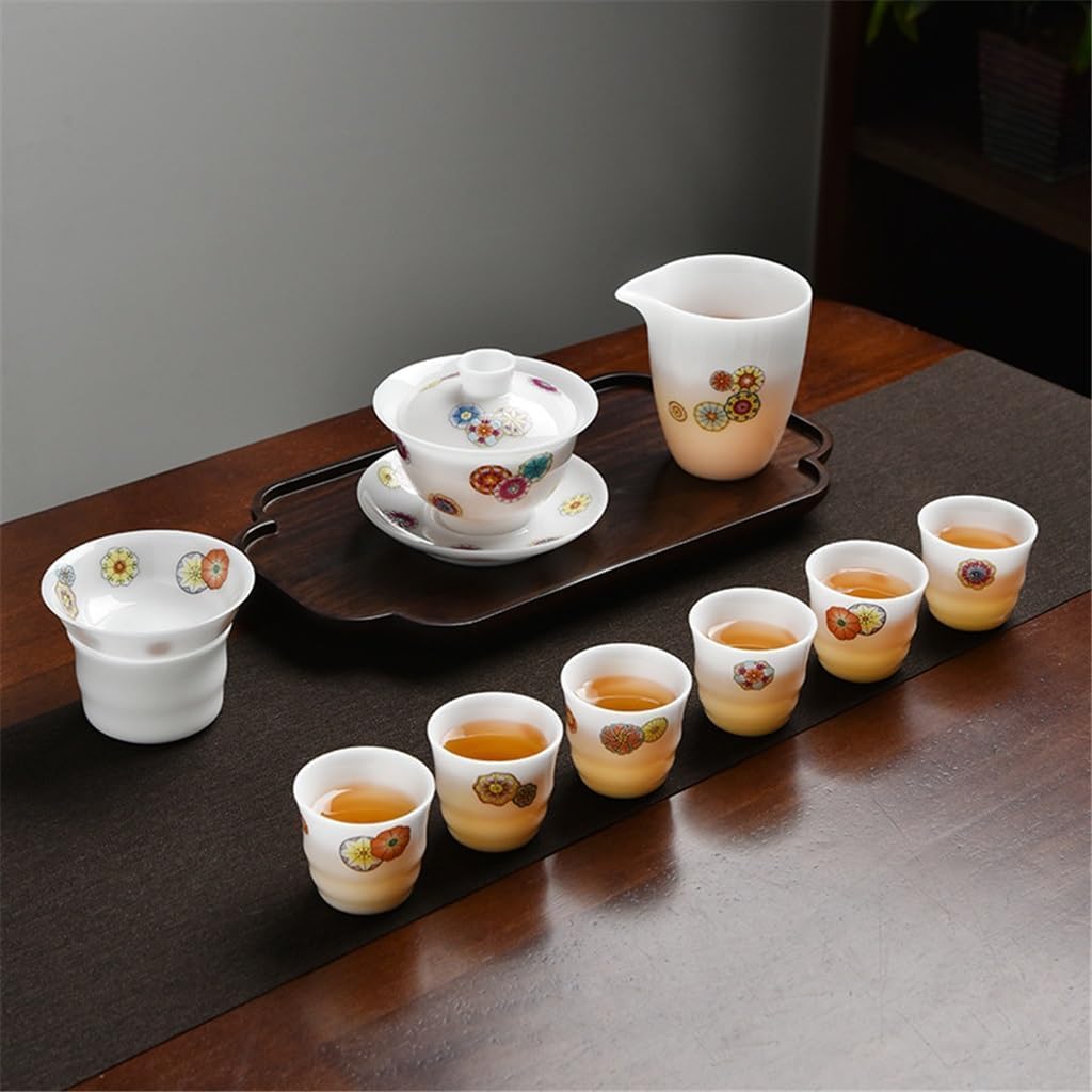 Service à Boire en Porcelaine de Style Chinois, Service à thé en Jade, Graisse de Mouton, Coffret Cadeau pour Bureau d'affaires (D 1 Ensemble)