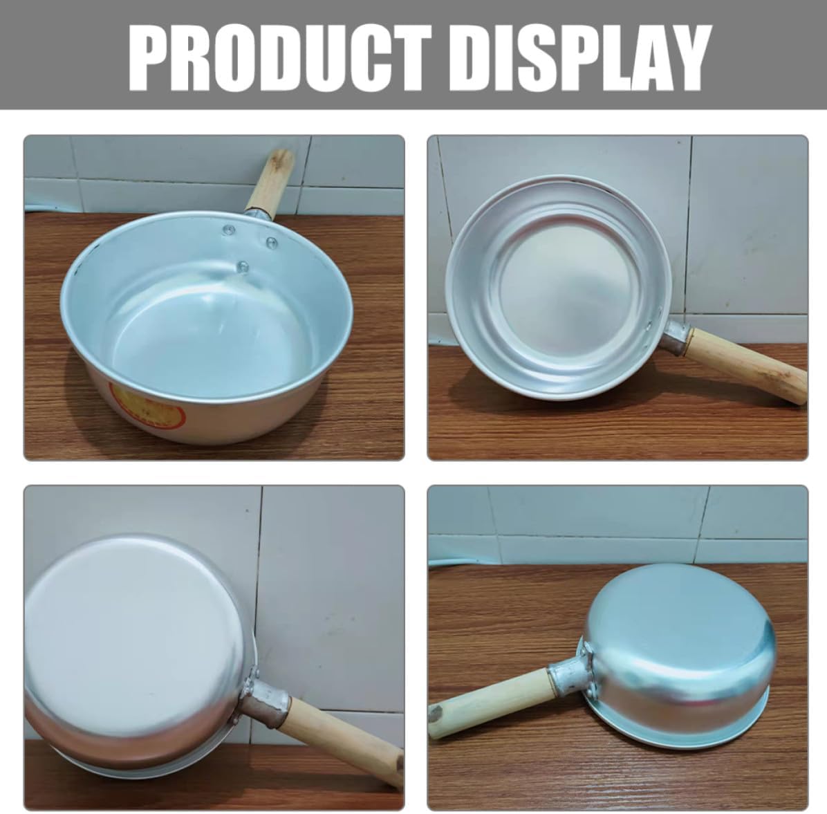 Aluminum Kitchen Water Ladle with Long Wood Handle Sturdy Multipurpose Water Scoop and Bathroom Use Lightweight and Not Easy to Deform Simple and Comfortable Design