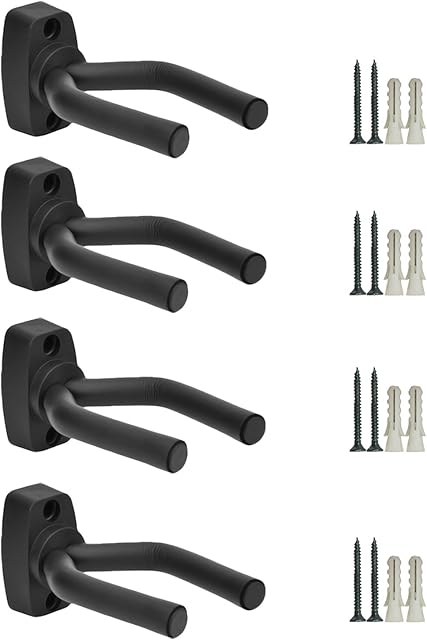 4 Pack Guitar Hanger Hook Holder Wall Mount Display Acoustic Guitar Stand Ukulele Bass Mandolin Banjo Wall Mounts Hangers Black