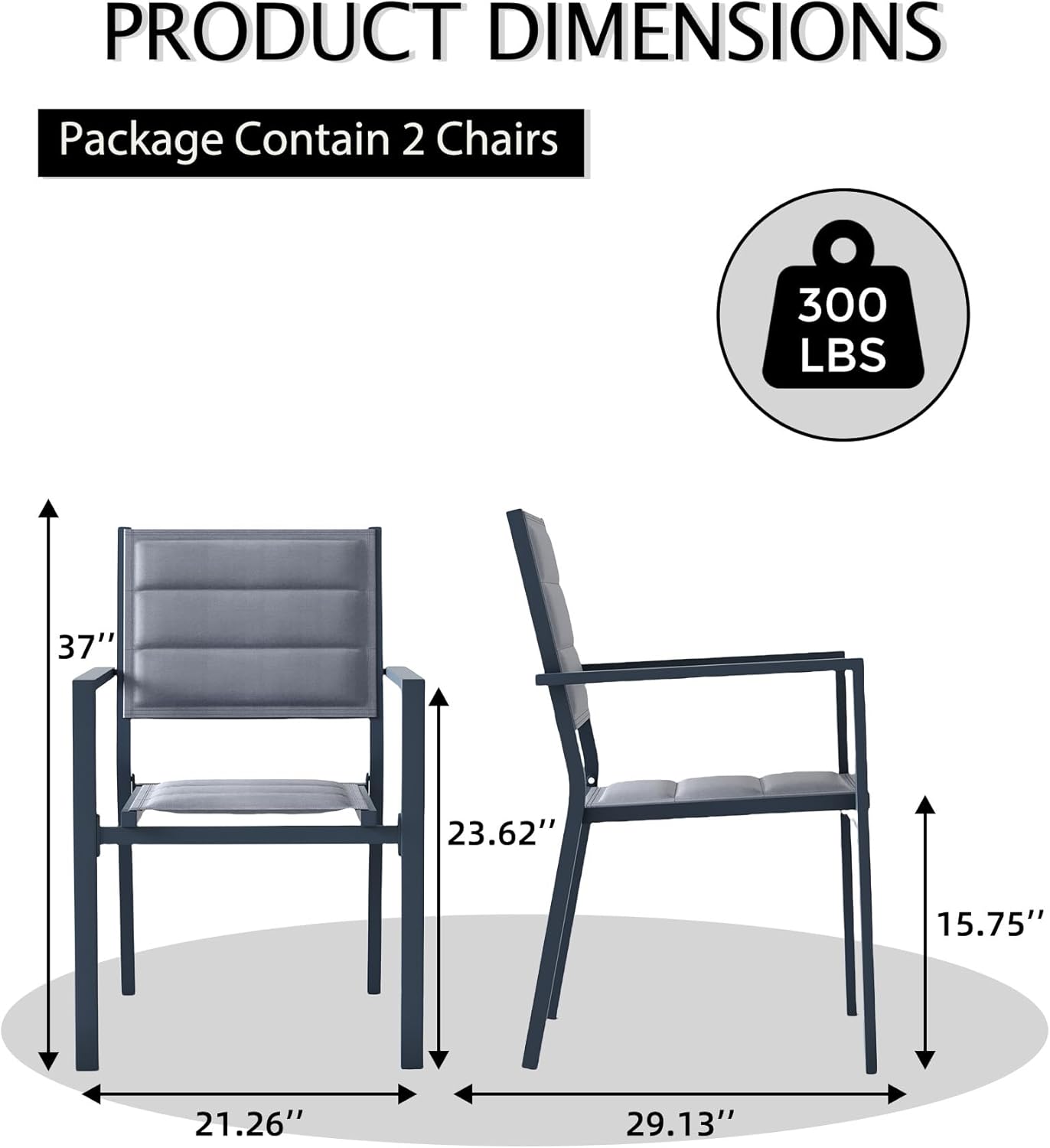 Stackable Patio Chairs Set of 2, Outdoor Aluminum Dining Chairs with Armrest 300 Lbs Weight Capacity, Outdoor Patio Furniture Wider Seat for Balcony, Garden, Backyard, Dark Grey