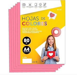 Folios De Colores A4 80g Para Impresoras y Manualidades, Papel Surtido Para Niños, Paquete Folios Colores Para Tarjetas, Escuela y Proyectos Creativos · m-office (250h, Rosa)