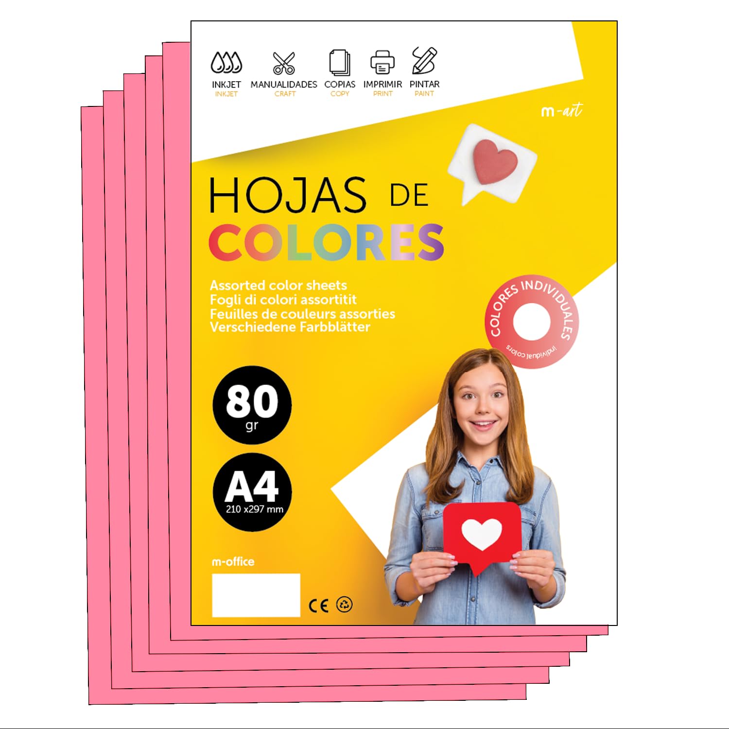 Colourful Paper A4 80 g for Printers & Crafts, Coloured Sheets for Children, Creative Projects, Cards & School m-Office (250 Sheets, Pink) โ image 1