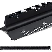 Scale Ruler 30cm, Triangular Metal Ruler for Architects 1100, 1200, 1250, 1300, 1400, 1500 Black