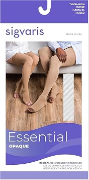SIGVARIS Womens Essential Opaque 860 Open Toe Thigh-Highs w/Grip Top & Waist Attachment 30-40mmHg - Small Long (L) - Light Beige