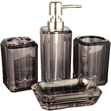 Bathroom Accessory Sets 4pcs Bathroom Accessories Set Soap Machine Toothbrush Holder Lotion Bottle Toothbrush Cup Rustic DecorGray