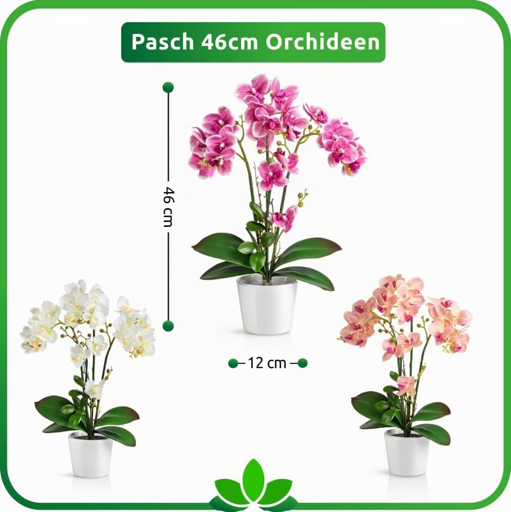 PASCH® Orchidee artificiali in vasi di ceramica lucida (46 cm), fiori artificiali come reali, fiori artificiali in vaso (bianco-rosa)